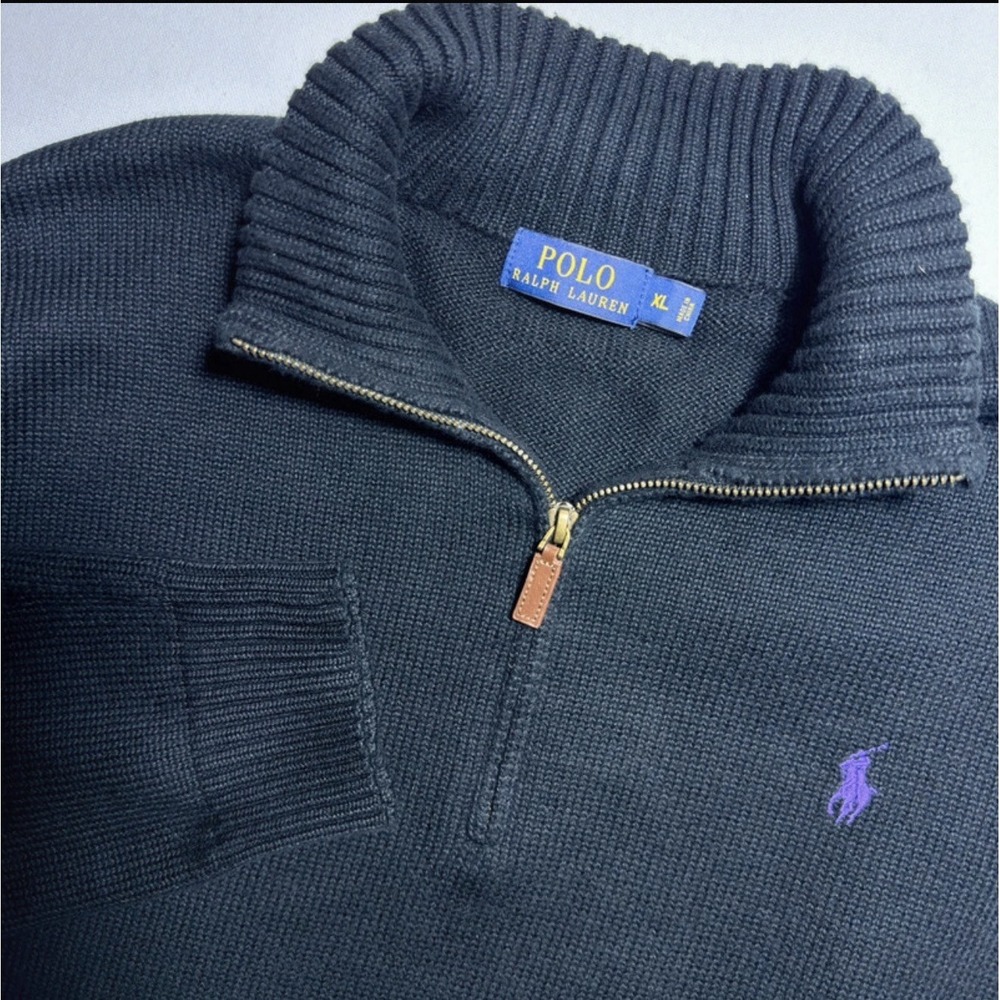 Polo Ralph Lauren Mens XL Black 100% Cotton Quarter Zip Pullover Sweater Pony